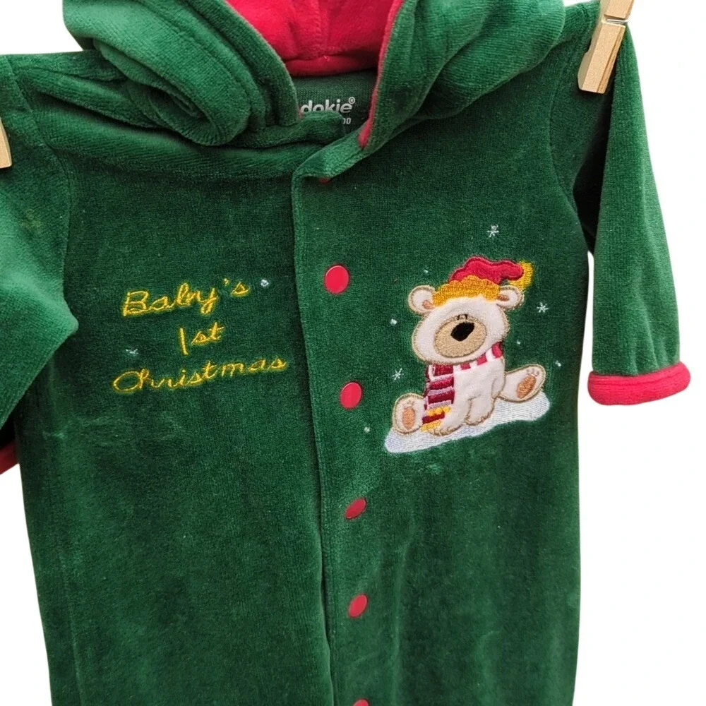 Baby's First Christmas Green Outfit with Bear Design‎ Newborn